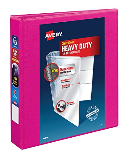 Avery Heavy Duty View 3 Ring Binder, 1.5" One Touch Slant Ring, Holds 8.5" x 11" Paper, 1 Pink Binder (79721)
