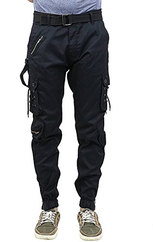 warlock men's cotton relaxed fit zipper dori cargo jogger pants