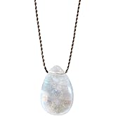 Luck Strings Rainbow Moonstone Silk Cord Necklace – Floating Briolette Crystal Minimalist Jewelry – Pear-Cut Gemstone Necklace with Sterling Silver or Gold-Filled Clasp