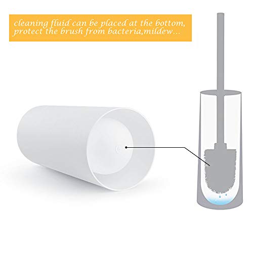 KEEGH Toilet Brush and Holder Modern Design Heavy Duty Stainless Steel Handle Compact Toilet Bowl Cleaner Set with Replacement Brush Head (White)
