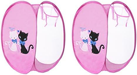 Acmer 2 Pack Collapsible Mesh Clothes Hamper Collapsible Laundry Basket, Large Pop Up Laundry Hamper with Durable Handles, Pink