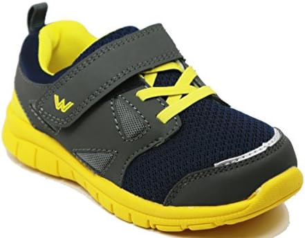 Walstar Boys Athletic Velcro Strap Light Weight Running Shoes, Size 6 M US Toddler, Dark Grey/Yellow