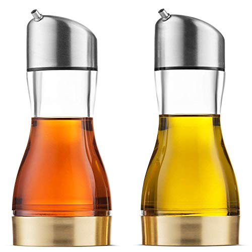 MITBAK Exquisite Oil & Vinegar Dispenser Set (7.5 Oz) | No Drip Acrylic Cruets for Oil, Vinegar, Salad Dressing, Soy Sauce & More | Functional, Leakproof Oil Dispenser Bottle for the Kitchen