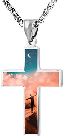 A Boy Standing On The Wing Of A Plane Religious Prayer Jewelry Pendant Zinc Alloy Cross Necklace