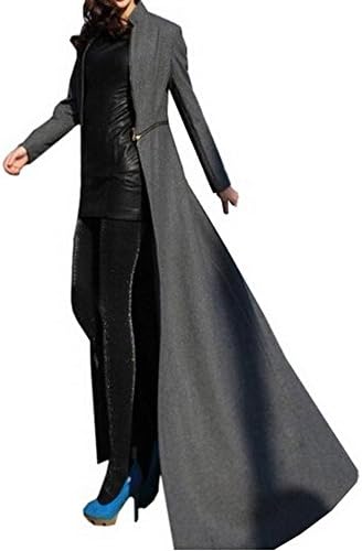 Krralinlin Womens Winter Parka Black Full length Wool Blend Long Trench Coat