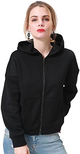 Talever Women's Plus Size Springs Full Zip Hoodie Fleece Jacket With Pockets Classic Fit Adult Hooded Sweatshirt Heavy Blend Black XL