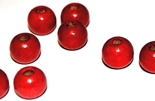 Markylis - 100 Wooden Round Jewellery Craft Beads - Cherry Red Wood - 10mm