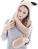 Pulama Varied Animal Hat Gloves Scarf 3 in 1 Set -Costume Hood Toy (Rabbit Khaki)