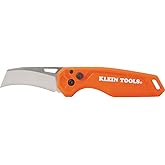 Klein Tools 44321 Folding Utility Pocket Knife, Compact EDC with Hawkbill Knife Blade, Button Lock, Pocket Clip, and Tether H