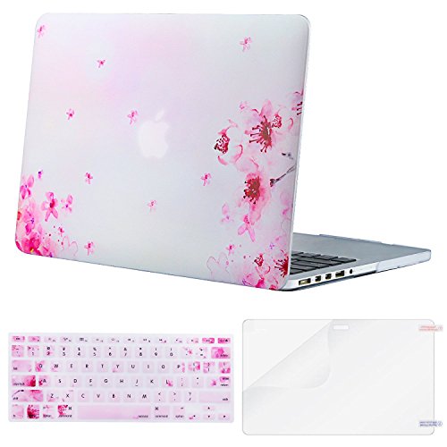 Mosiso Plastic Pattern Hard Case with Keyboard Cover with Screen Protector Only for MacBook Pro Retina 13 Inch, Red Flower
