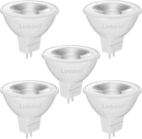 Linkind GU5.3 MR16 LED 5W Lamp 12 V, 50 Watt Replaced, 2700 K Warm White 36° Beam Angle LED Spot MR16, 520 Lm AC/DC 12 Volt Bulb, Not Dimmable, Pack of 5