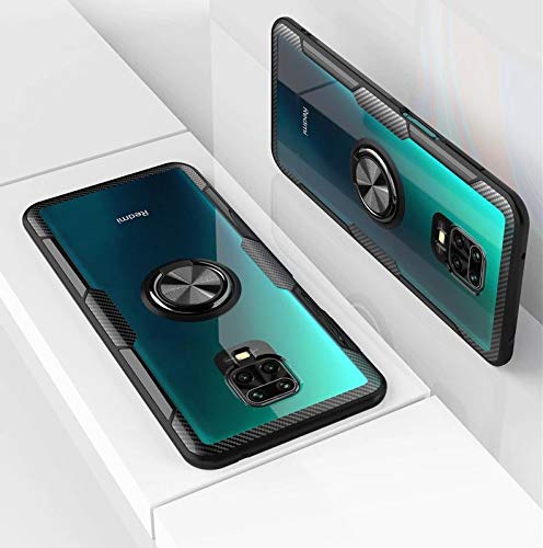 REALCASE 360° Ring Stand Clear Shock Absorption Protective Hard Transparent Back Case Cover for Xiaomi Redmi Note 9 Pro/