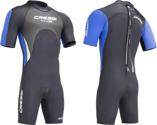 CRESSI Med X Man Shorty Wetsuit 2.5mm XL/5 - Mens Shorty Wetsuit 2,5mm for Snorkelling and Diving in Temperate Waters, Black/Blue/Silver, XL/5