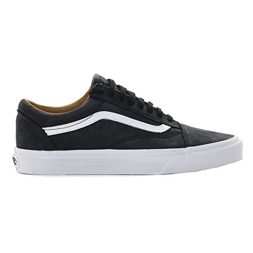 Vans Unisex Old Skool (Premium Leather) Black/True White Skate Shoe 12 Men US
