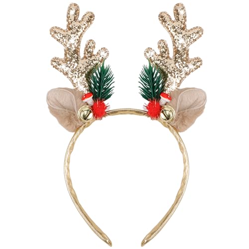 CUBACO Christmas Reindeer Antler Ear Headband - Cute Xmas Elk Antlers Christmas Headband