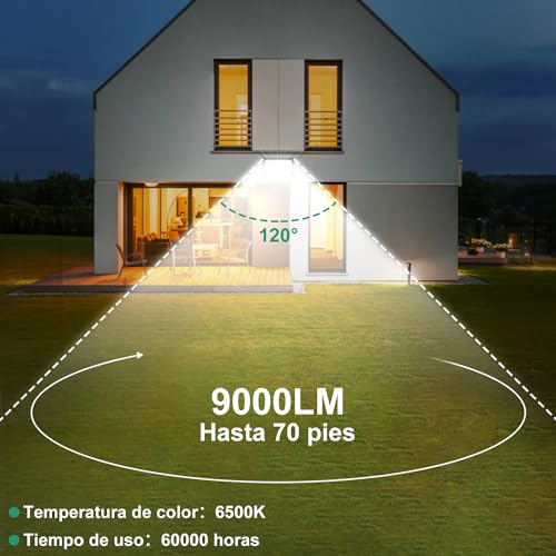100W Reflectores Led Exteriores 2 Pack, Luz Exterior IP66 Impermeable, Iluminación Equivalente a 1000W, 6500K Luz Fría, 9000LM, Para Jardines, Terrazas, Fábricas, Muelles, Plazas Iluminación