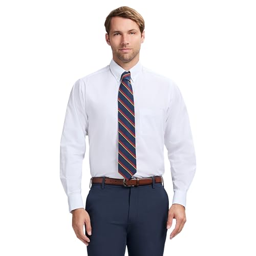 Izod Men's Wrinkle Resistant Stretch Fabric Button Down Collar Dress Shirt, Whi…