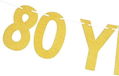 Losuya 80 Years Loved Banner Golden Glitter Bunting for 80th Birthday Anniversary Party Decoration Photo Prop Garlands - Image 3