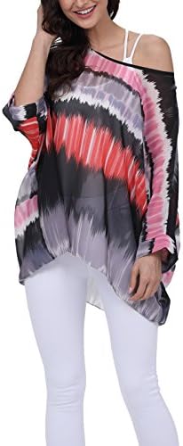 iNewbetter Womens Floral Print Batwing Sleeve Boho Blouse Chiffon Poncho Summer Tunic Tops