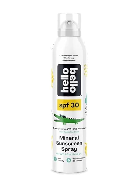 HELLO BELLO MINERAL SUNSCREEN SPRAY SPF 30, BROAD SPECTRUM UVA AND UVB PROTECTION, REEF FRIENDLY AND WATER RESISTANT, HYPOALLERGENIC