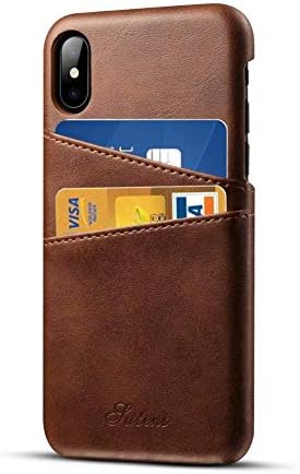 Airart iPhone X iPhone XS Leather Case with Cards Holder, Premium Vintage Wallet Case, Ultra Slim Professional Executive Snap On Back Cover Compatible iPhone X/XS - Brown