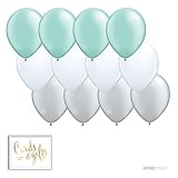 Andaz Press 11-inch Latex Balloon Trio Party Kit with Gold Cards & Gifts Sign, Mint Green, White, Silver Gray, 12-pk, Twinkle Twinkle Little Star Baby Shower Decorations