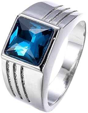 Fheaven Men's Blue Sapphire Stainless Steel Wedding Engagement Ring Fashion Gift (7)