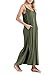 HUSKARY Women's Summer Casual Sleeveless V Neck Strappy Split Loose Dress Beach Cover Up Long Cami Maxi Dresses with Pocket Army Green
