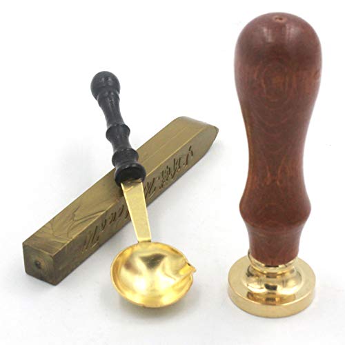 Wax Seal Stamp Set, 1Pcs Copper Seals(Good Luck)+ 1Pcs Wooden Hilt +1Pcs Sealing Wax Stick and 1Pcs Melting Spoon,Vintage Retro Classical Initial Seal Wax Stamp Kit,Perfect Gift Ideas for Friends