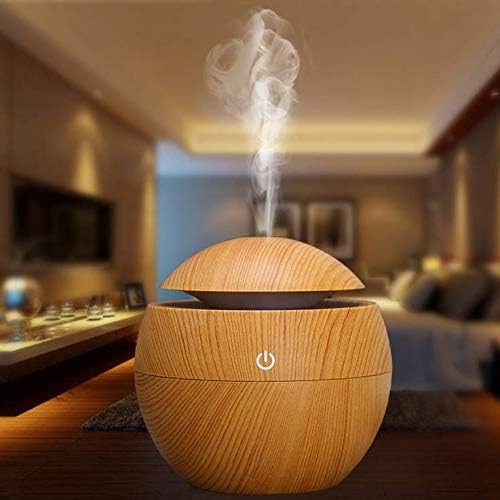 Aroma Humidifier 130ml 3 in 1 Ultrasonic Cool Mist Humidifier Aromatherapy Night Light Portable USB Wood Grain Essential Oil Diffuser With 6 Color LED Lights Changing Small & Exquisite Moisturizing &Nourishing for Travel Home Office Car Yoga Perfect Gift (Light grain)