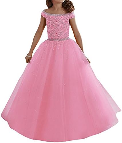 PuTao Little Girls' Rhinestones Princess Children Pageant Dady Dance Dresses 6 US Pink
