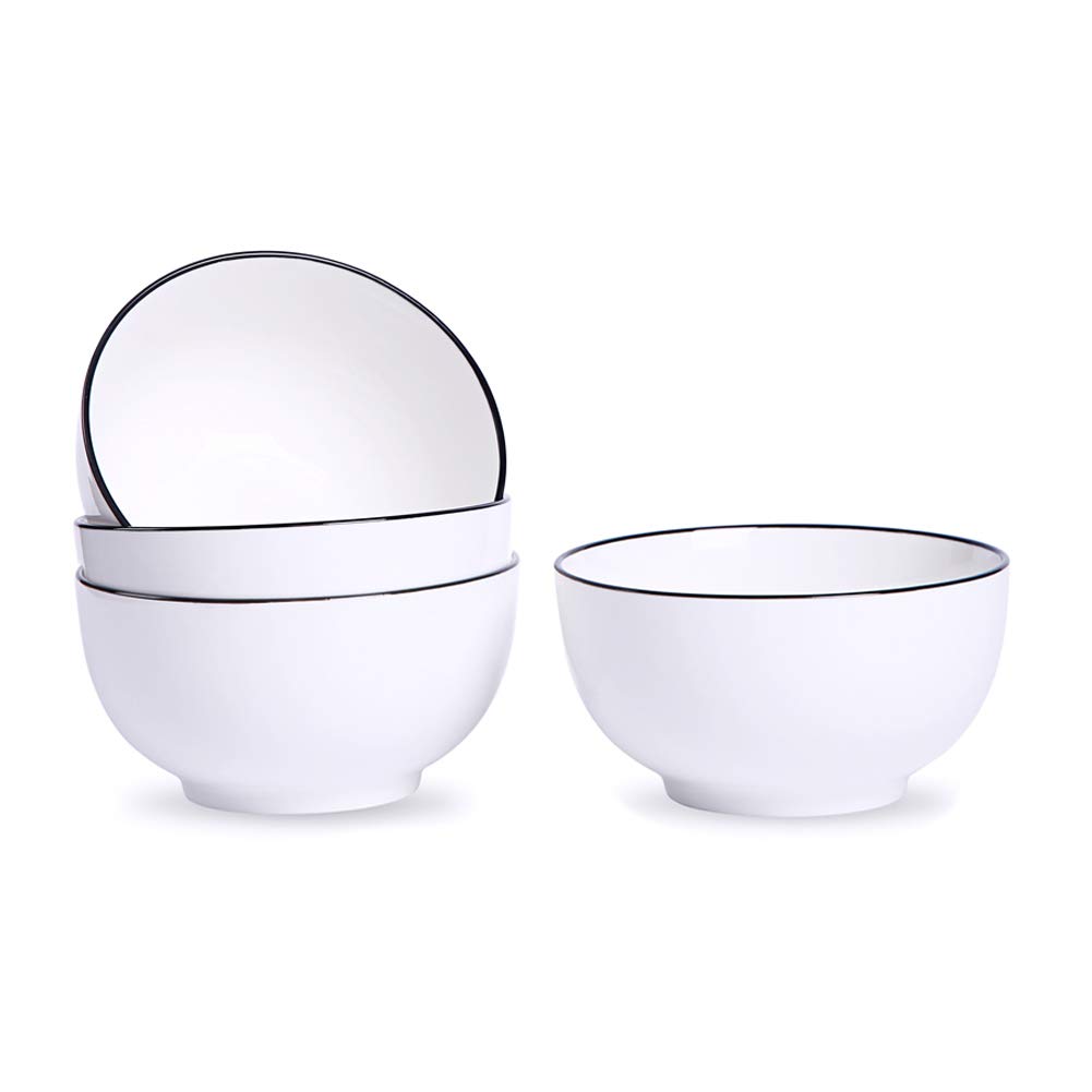 AWHOME Rice Bowls Porcelain Bowls Cereal Bowl 11 Ounce for Side Dishes Ice Cream Dessert Set of 4, White (Small Round Bowl)