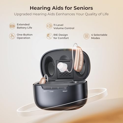 Rechargeable Hearing Aids for Seniors, BTE Hearing Aids - 16-Channel Digital Sound Processing with Intelligent Noise Reduction, Auto On/Off, 100Hrs Total Battery Life, Lightweight All-Day Comfort