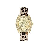 Guess G Twist Gold Dial Leather Strap Ladies Watch W0627L7