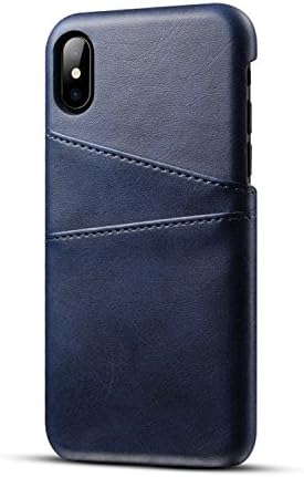 iPhone X - Leather Case with Card Holder, Support Wireless Charging. Thinnest Genuine Leather Cover. (Ocean Blue)