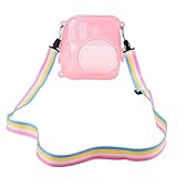 Mudder Clear Pink Hard Shell Protective Cover Case for Fujifilm Instax Mini 8/ 8+ Instant Film Camera with Rainbow Shoulder Strap