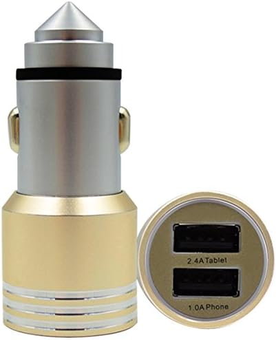 Twinbuys 001 Car Charger Adapter Dual USB Port 2 in1 Stainless steel Safety Hammer for Apple iPhone,iPad,Tablet,Samsung,Nexus,other Smartphone/USB Devices (Gold)
