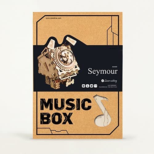 ROBOTIME 3D Laser Cut Wooden Puzzle Music Box Kit Robot Dog Seymour DIY Puzzle Toy with A Cute Song