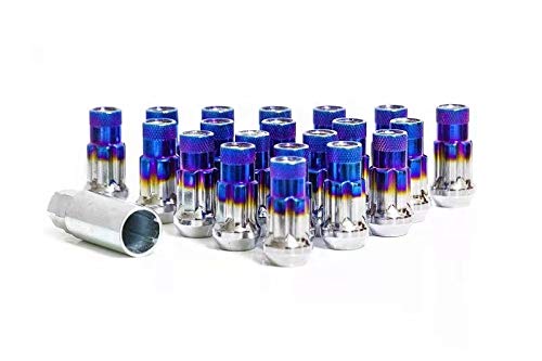 CPR Open Ended Spline Steel Racing Wheel Lug Nuts 20Pcs M14X1.5 Titanium Burnt Blue