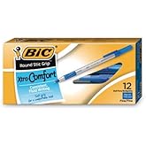 Wholesale CASE of 25 - Bic Round Stick Comfort Grip Ballpoint Pens-Round Stic Pens, Lightweight, Fine Point, Blue