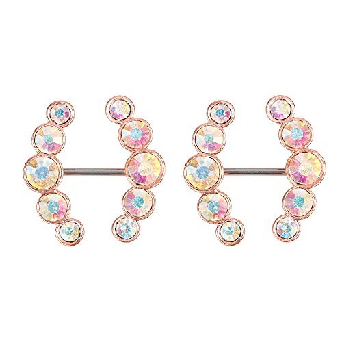 BODYA Nipple Ring Bars Double CZ Crystal Curved Arrow Body Piercing Jewelry Nipplerigns Pair 14G