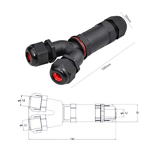 2 Stück Kabelverbinder Wasserdicht IP68 3 Polig Y-Form für Ø6-12 mm Kabeldurchmesser Verteilerdose Außen Erdkabel… – Bild 3