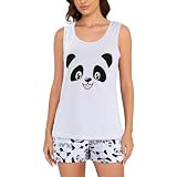 YIJIU Women's Summer Pajama Set – Cute Panda Print Top & Pants, Soft Polyester/Spandex (Grey, Large) 11 thumbnail image