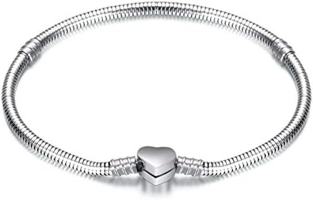 KunBead Jewellery Snake Chain with Stainless Steel Clasp Bracelet for European Beads Charms