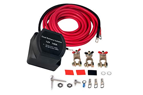 Dual Battery Isolator Kit - 12 Volt 140 Amp Voltage Sensitive Relay - Complete VSR Double Battery Automatic Charger - Fits Trucks, SUV, ATV, UTV Boats and more - Safe, Water and Vibration Resistant