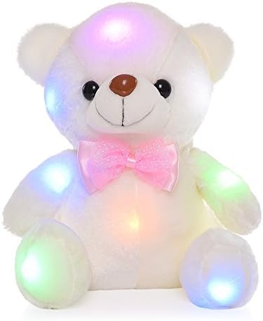 Sonlike LED Glow Teddy Bear Voice-activated Stuffed Animal Toys 8 Inch, White, 7 Colorful Gradual Lights Christmas gift for kids