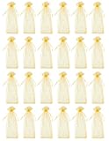 Wine Organza Bags - 24-Pack Drawstring Wine Bottle Organza Bags -Wine Wrapping Bags for Decoration, Storefront Display, Gift Bags, Party Favors - Gold, 14.5 x 5.5 inches