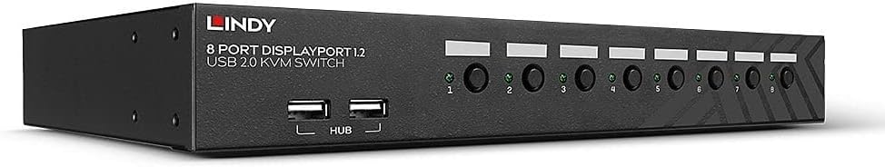 LINDY 8 Port DisplayPort 1.2 USB 2.0 KVM Switch 4K 60Hz Rackmount Audio