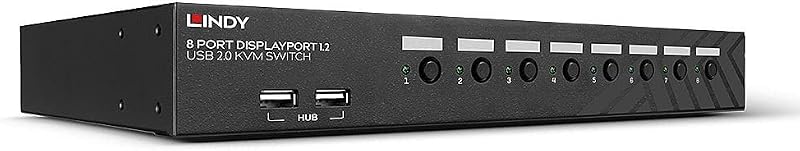 LINDY 8 Port DisplayPort 1.2 USB 2.0 KVM Switch 4K 60Hz Rackmount Audio