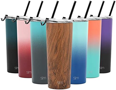 Simple ModernClassic Insulated Tumbler with Clear Lid - Stainless Steel Water Bottle Iced Coffee Travel Mug Cup 24oz (710ml) Pattern: Wood Grain
